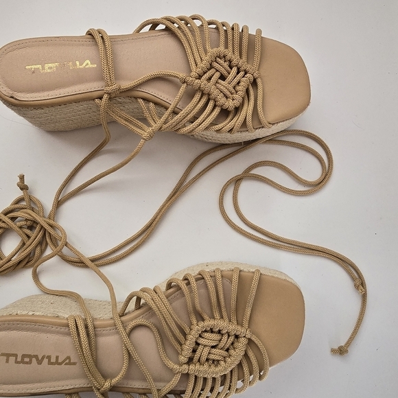 Novus Boho Tan Neutral Espadrilles Ankle Ties Sandals - Picture 3 of 11